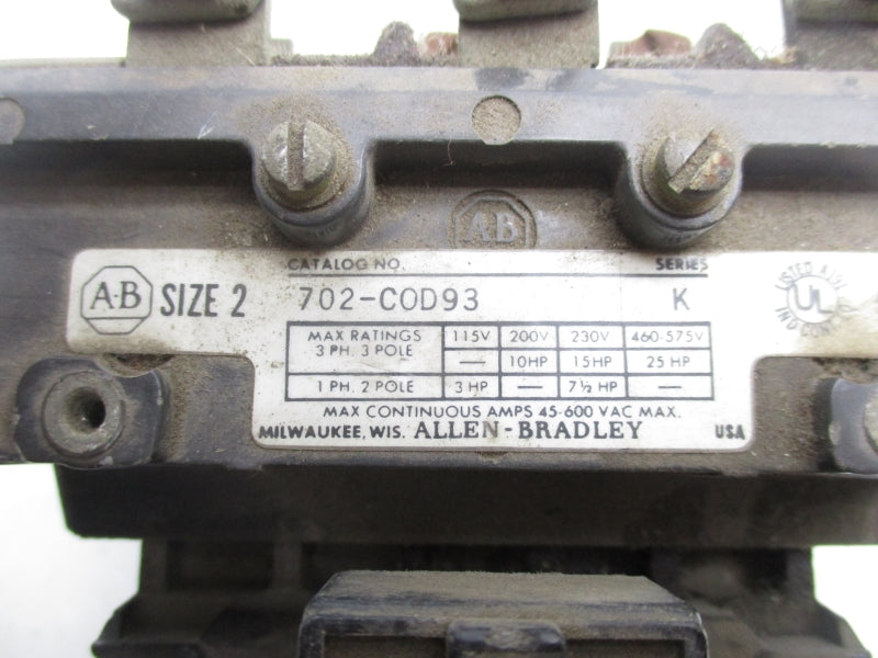 ALLEN BRADLEY 702-COD93 SER. K 110/120V 45A UNMP