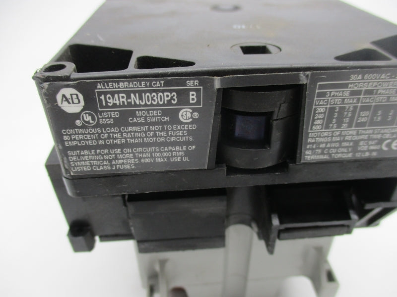 ALLEN BRADLEY 194R-NJ030P3 SER. B 600VAC 30A (AS PICTURED1) UNMP