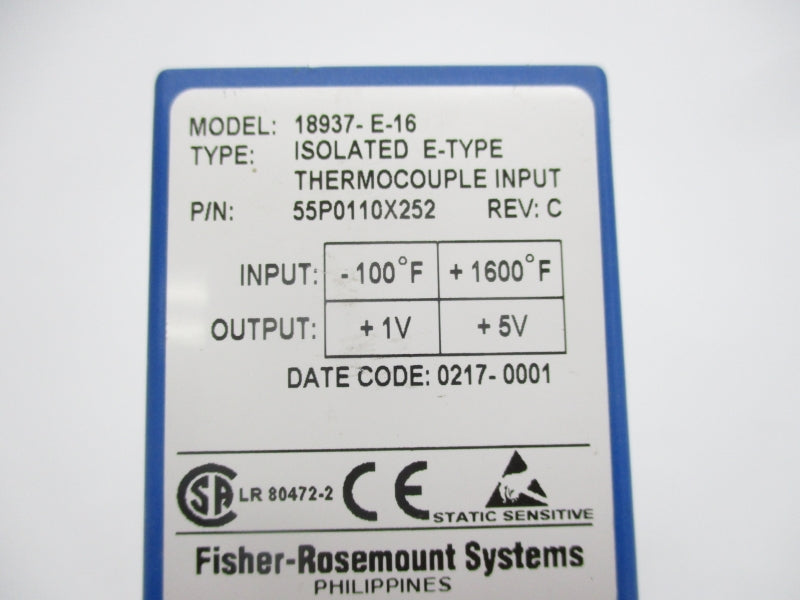 FISHER ROSEMOUNT 55P0110X252 18937-E-16 1/5V NSNP