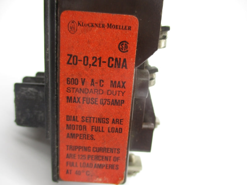 KLOCKNER MOELLER Z0-0,21-CNA 600VAC 0.12-.21A UNMP