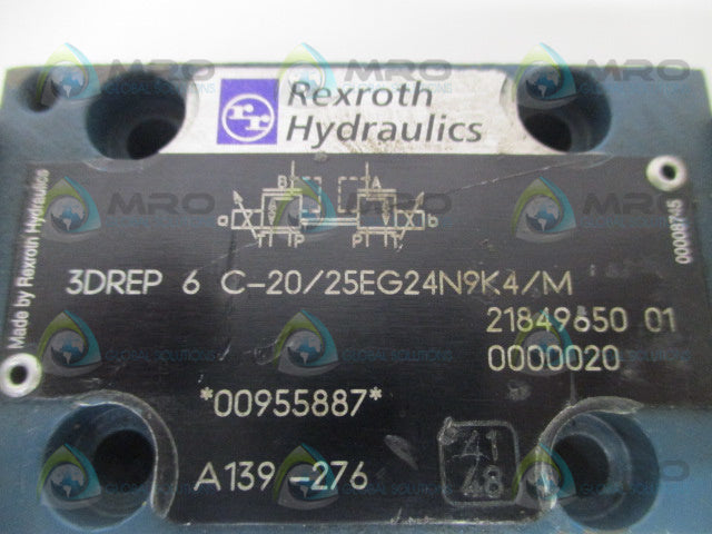 REXROTH 3DREP6C-20/25EG24N9K4/M PROPORTIONAL PRESSURE REDUCING VALVE *USED*