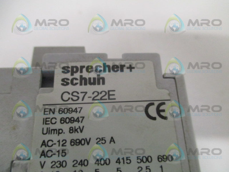 SPRECHER+SCHUH CS7-22E CONTROL RELAY 110/120V *USED*