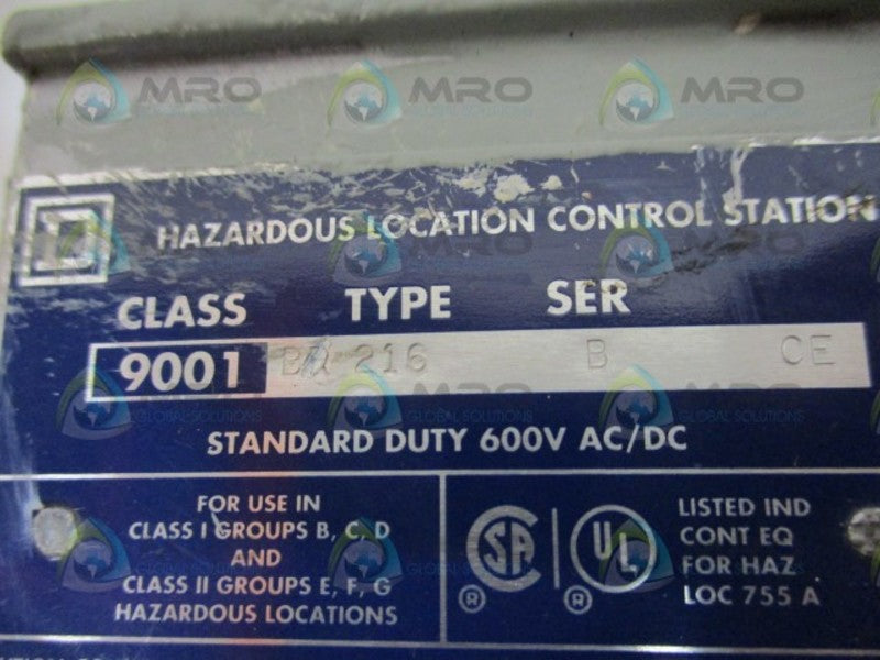 SQUARE D 9001-BR216 EXPLOSION PROOF MOTOR STARTER CONTROL STATION *NEW NO BOX*
