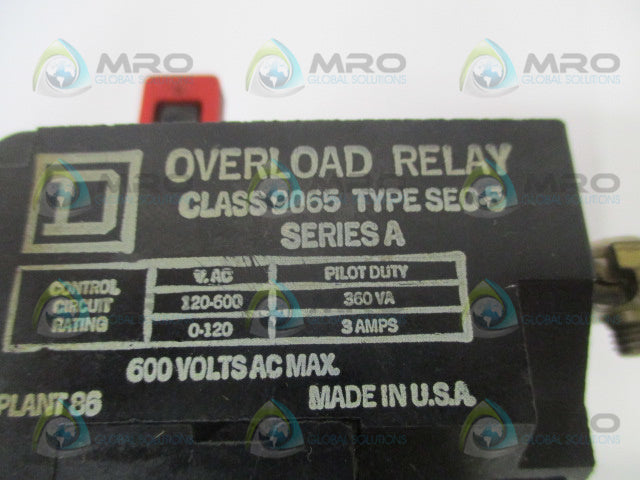 SQUARE D 9065-SEO-5 OVERLOAD RELAY *USED*