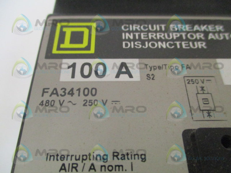SQUARE D FA34100 CIRCUIT BREAKER 100A (GREY FACE) *NEW IN BOX*