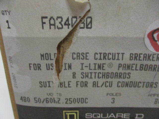 SQUARE D FA34080 CIRCUIT BREAKER 80A *NEW IN BOX*