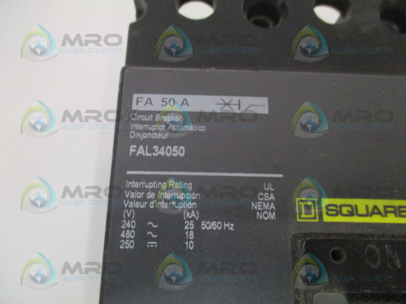 SQUARE D FAL34050 CIRCUIT BREAKER 50A (BLACK) *USED*