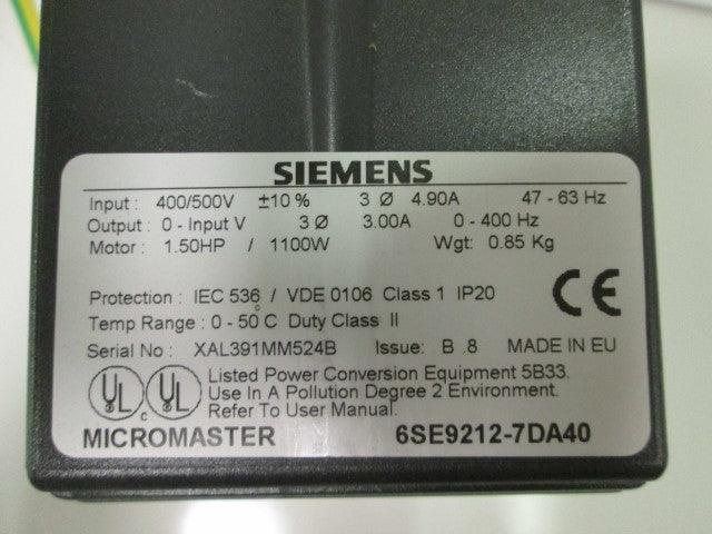 Siemens 6SE92127DA40 NSFP ** GENUINE ** 6SE9 212 7DA40 Furnas