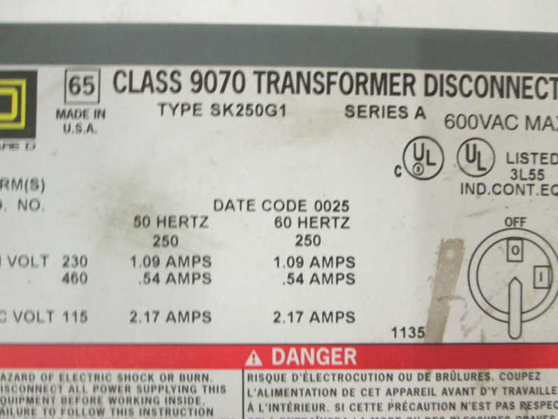 Square D 9070SK250G1 NSNP * GENUINE * 9070 SK250G1