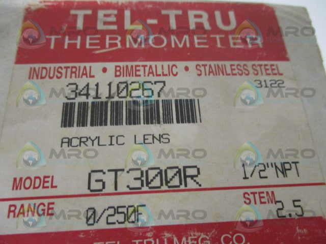 TEL-TRU GT300R BIMETAL THERMOMETER 0/250F 2.5" STEM *NEW IN BOX*