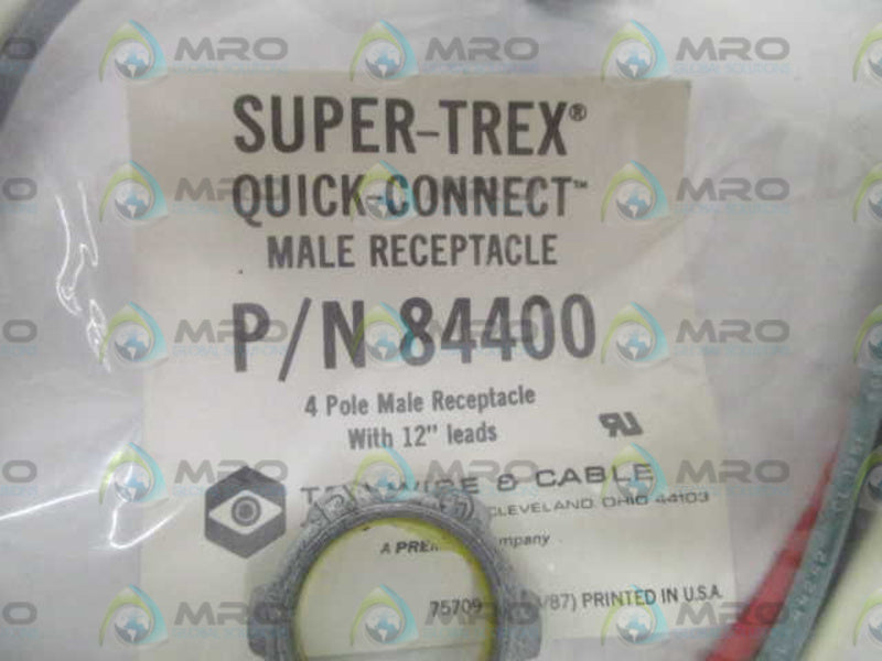 LOT OF 2 TPC WIRE & CABLE 84400 MALE RECEPTACLE (4-WIRE) *NEW IN A FACTORY BAG*