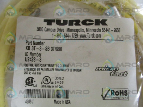 TURCK KB3T-3-SB3T/S90 MOLDED CORDSET *NEW IN FACTORY BAG*