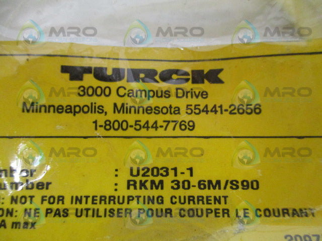 TURCK RKM30-6M/S90 MOLDED CORDSET *NEW IN FACTORY BAG*