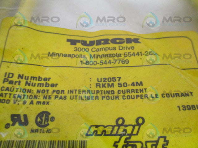 TURCK RKM50-4M MOLDED CORDSET *NEW IN FACTORY BAG*