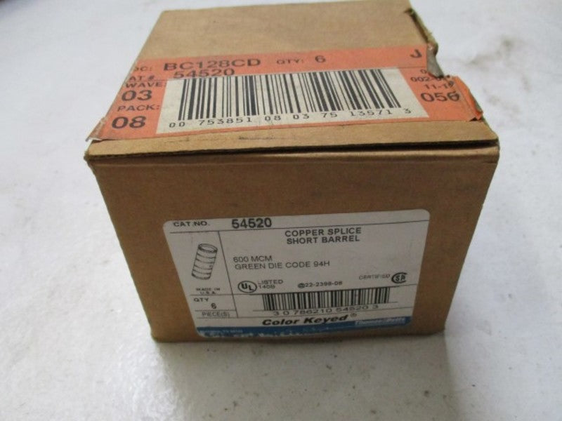LOT OF 6 THOMAS & BETTS 54520 COPPER SPLICE SHORT BARREL *NEW IN BOX*