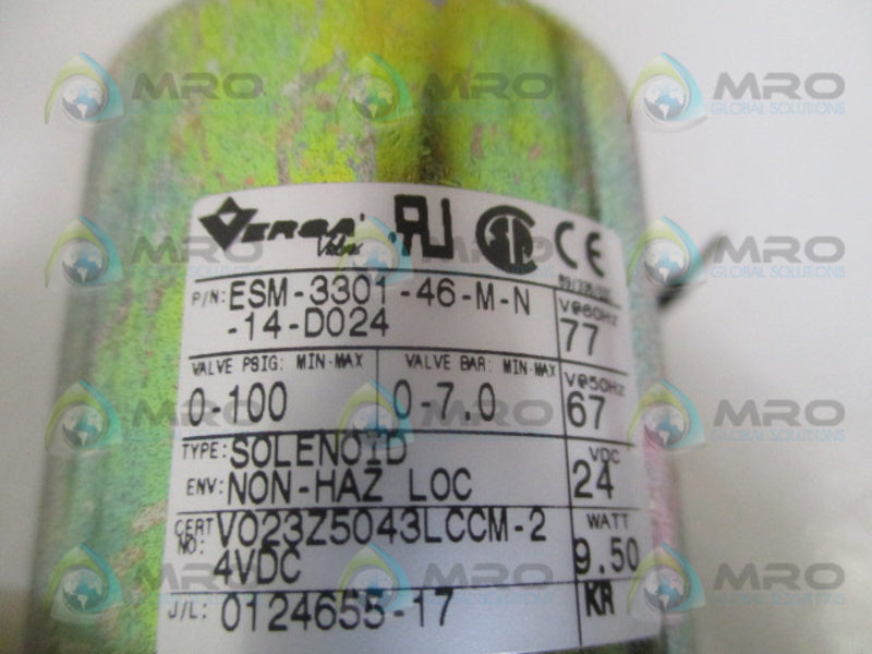 VERSA ESM-3301-46-M-N-14-D024 THREE-WAY VALVE *NEW IN BOX*