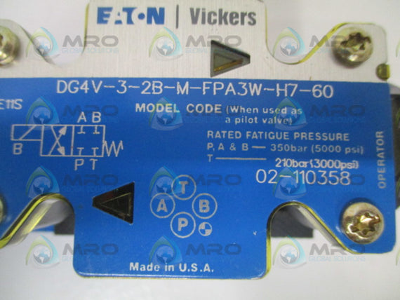 EATON VICKERS DG4V-3-2B-M-FPA3W-H7-60 DIRECTIONAL SOLENOID VALVE *NEW NO BOX*
