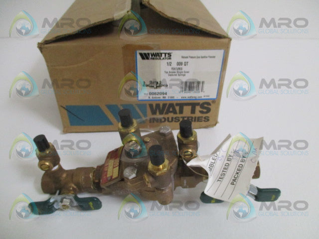 WATTS 0062094 1/2-009-QT REDUCED PRESSURE BACKFLOW PREVENTER 1/2" *NEW IN BOX*