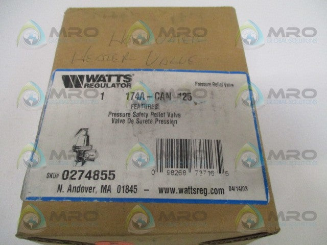 WATTS 0274855 M1 1-174A-125 PRESSURE RELIEF VALVE 125 PSI 1" *NEW IN BOX*
