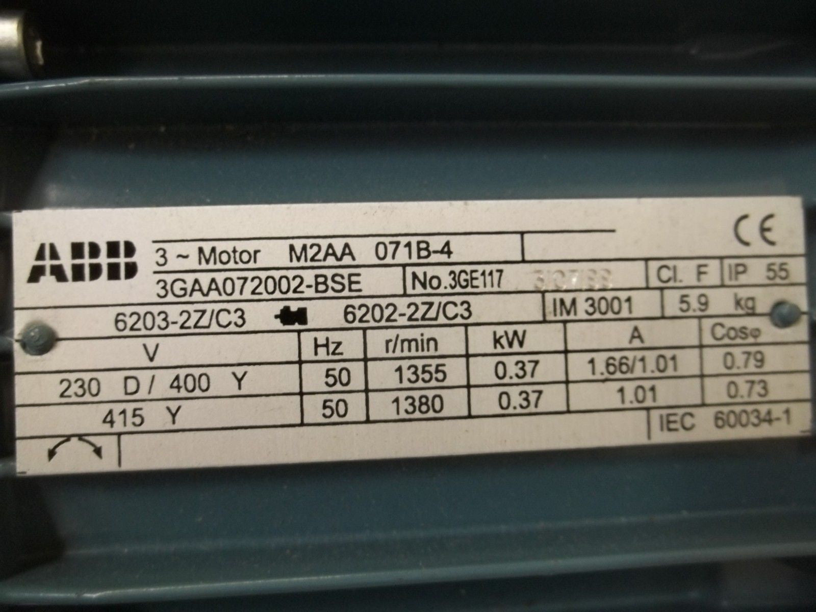 ABB 3GAA072002-BSE FLANGE MOUNTED MOTOR *NEW NO BOX*