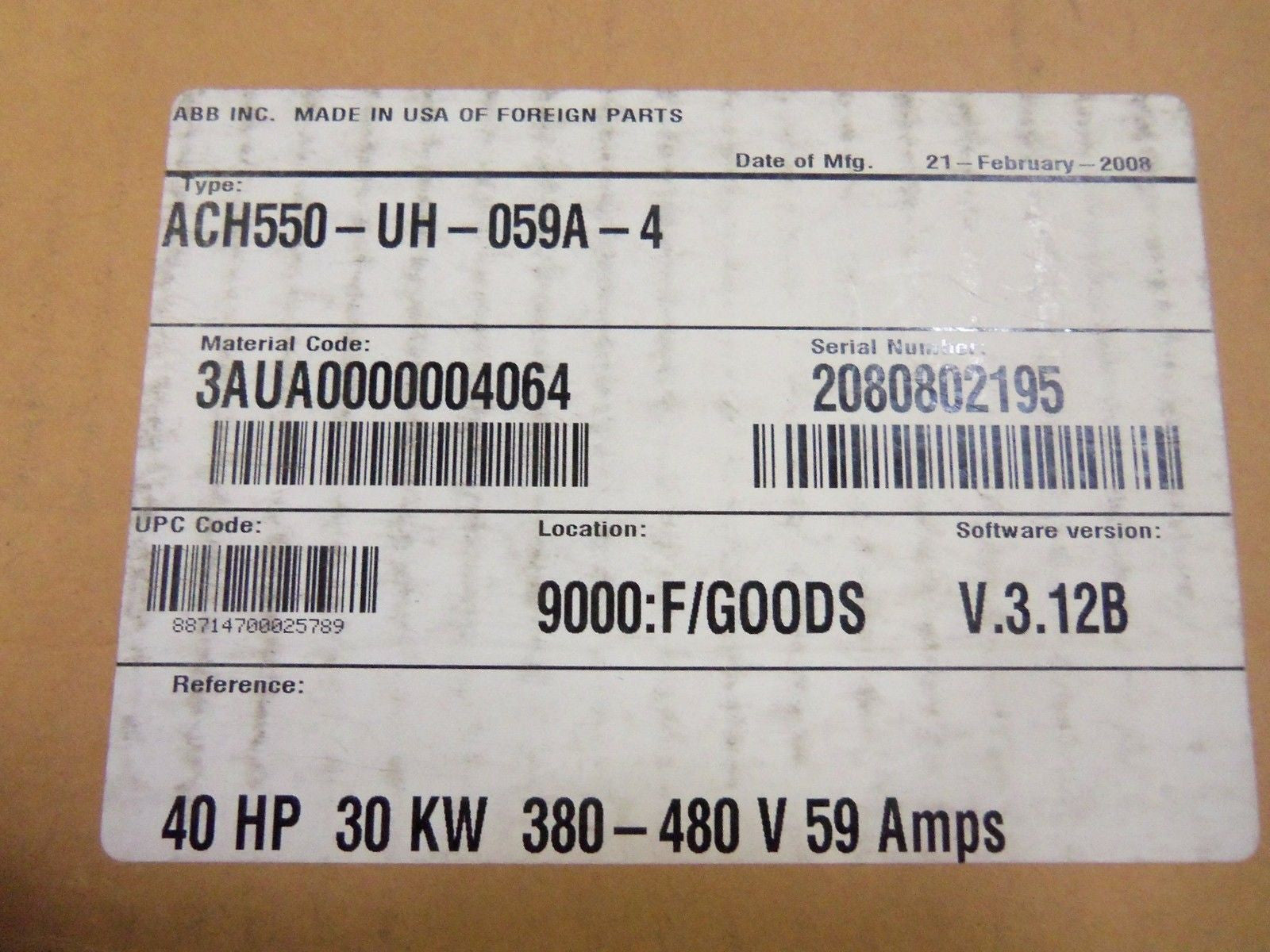 ABB ACH550-UH-059A-4 AC DRIVE *NEW IN BOX*