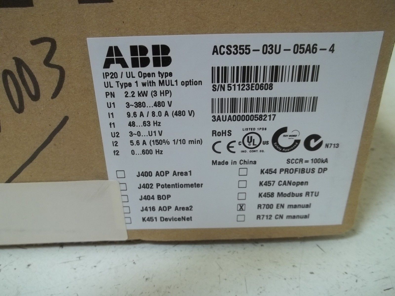 ABB ACS355-03U-05A6-4 AC DRIVE * FACTORY SEALED *