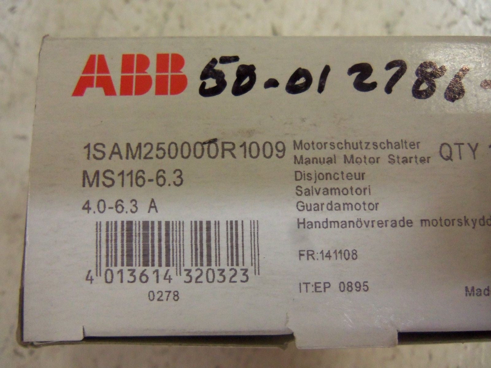 ABB MS116-6.3 1SAM250000R1009 MANUAL MOTOR STARTER 4.0-6.3A *NEW IN BOX*