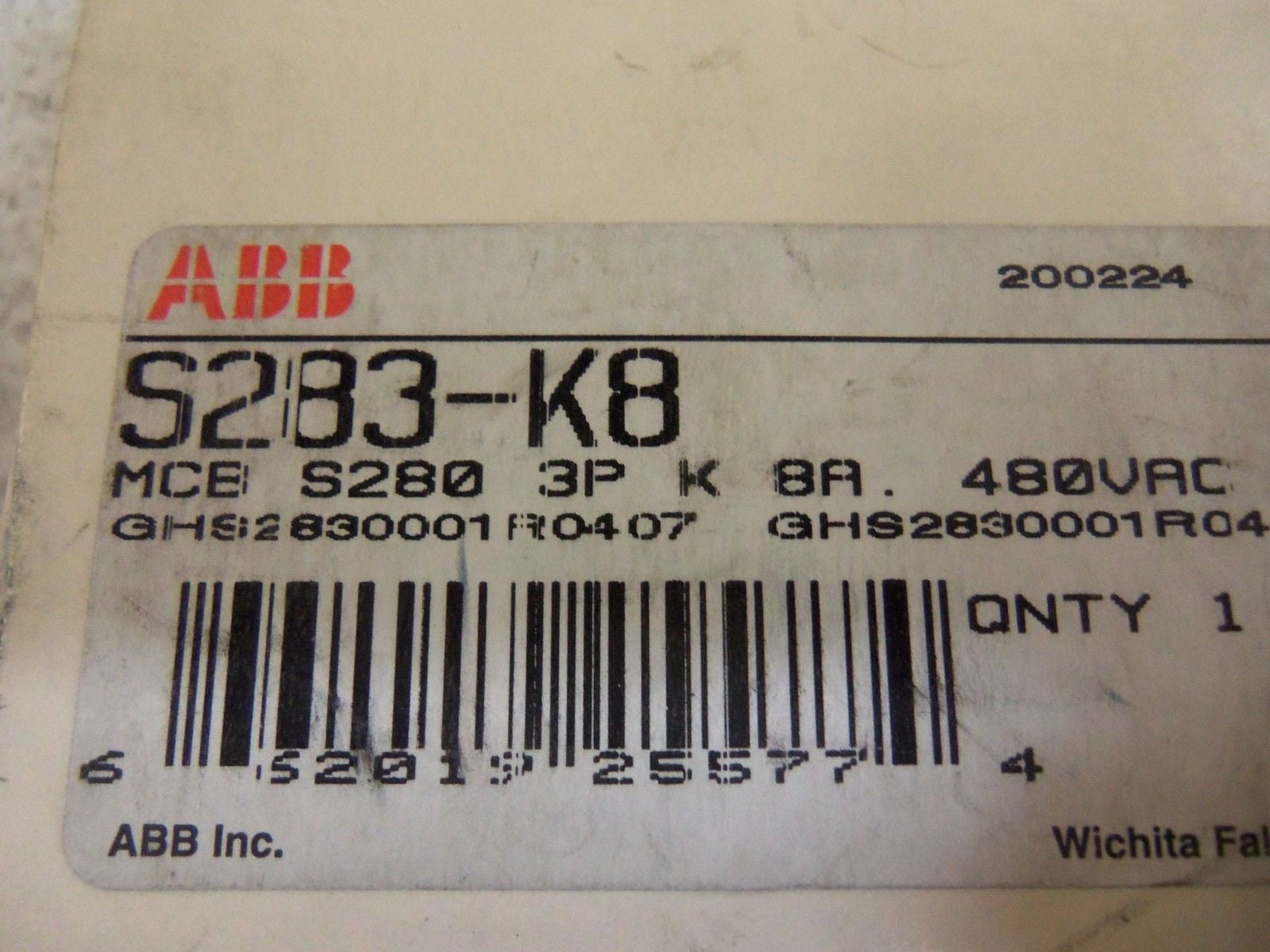 ABB S283-K8 CIRCUIT BREAKER 8A *NEW IN BOX*
