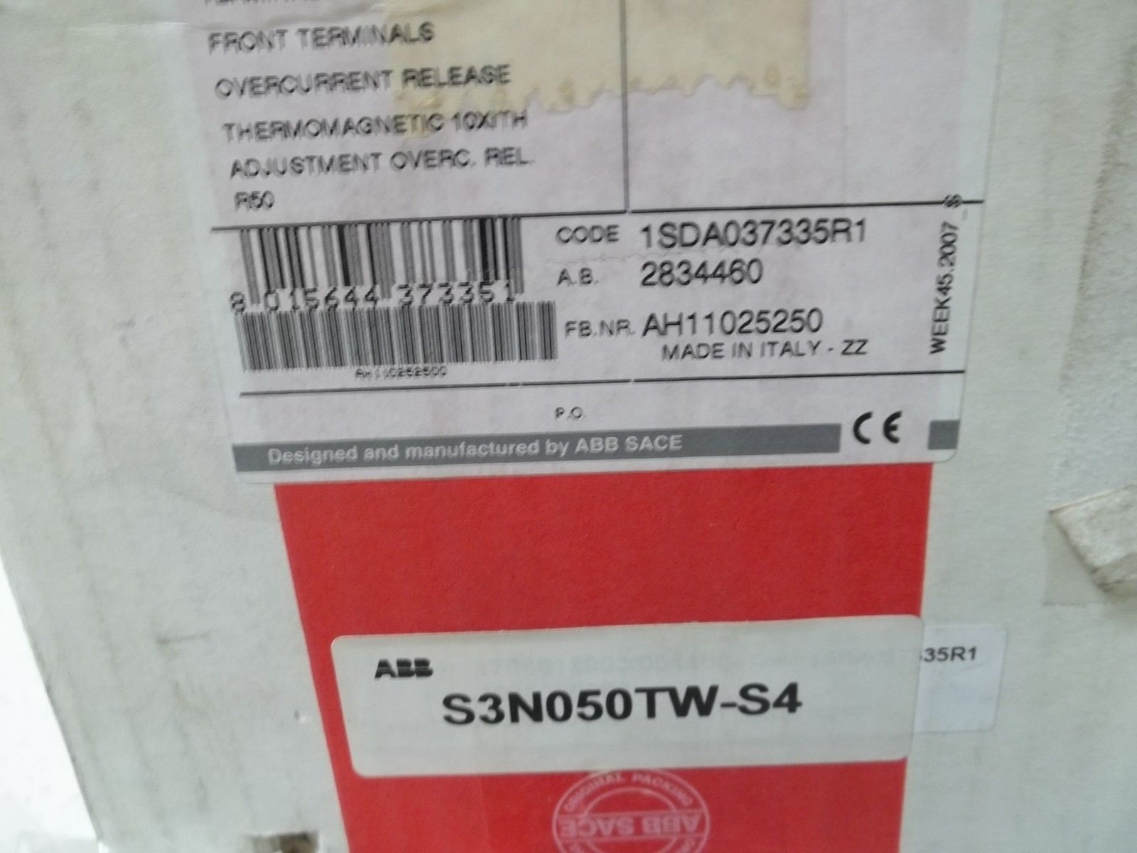 ABB S3N050TW-S4 CICUIT BREAKER 50AMP *NEW IN BOX* (AS PICTURED)