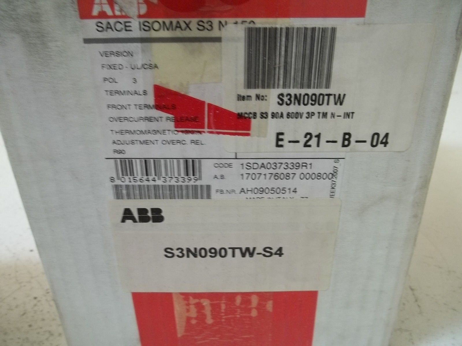 ABB S3N090TW-S4 CIRCUIT BREAKER 90AMP *NEW IN BOX*