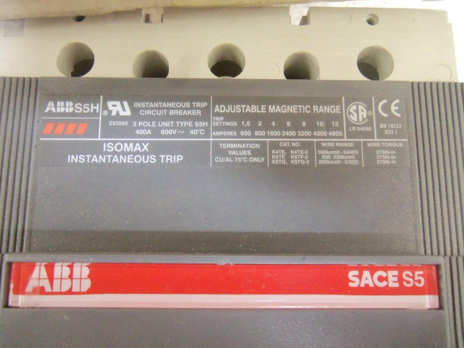ABB SACE S5 CIRCUIT BREAKER S5H400MW *NEW IN BOX*
