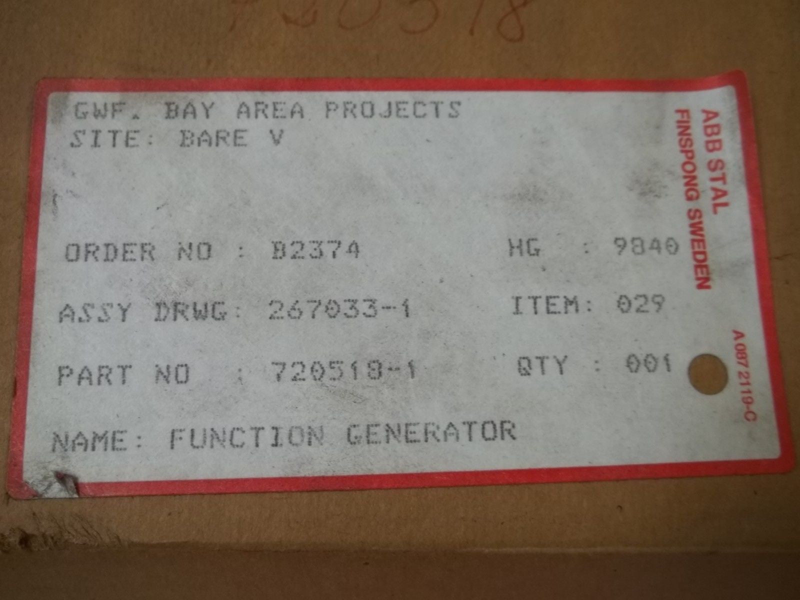 ABB STAL 720518-1 FUNCTION GENERATOR *NEW IN BOX*