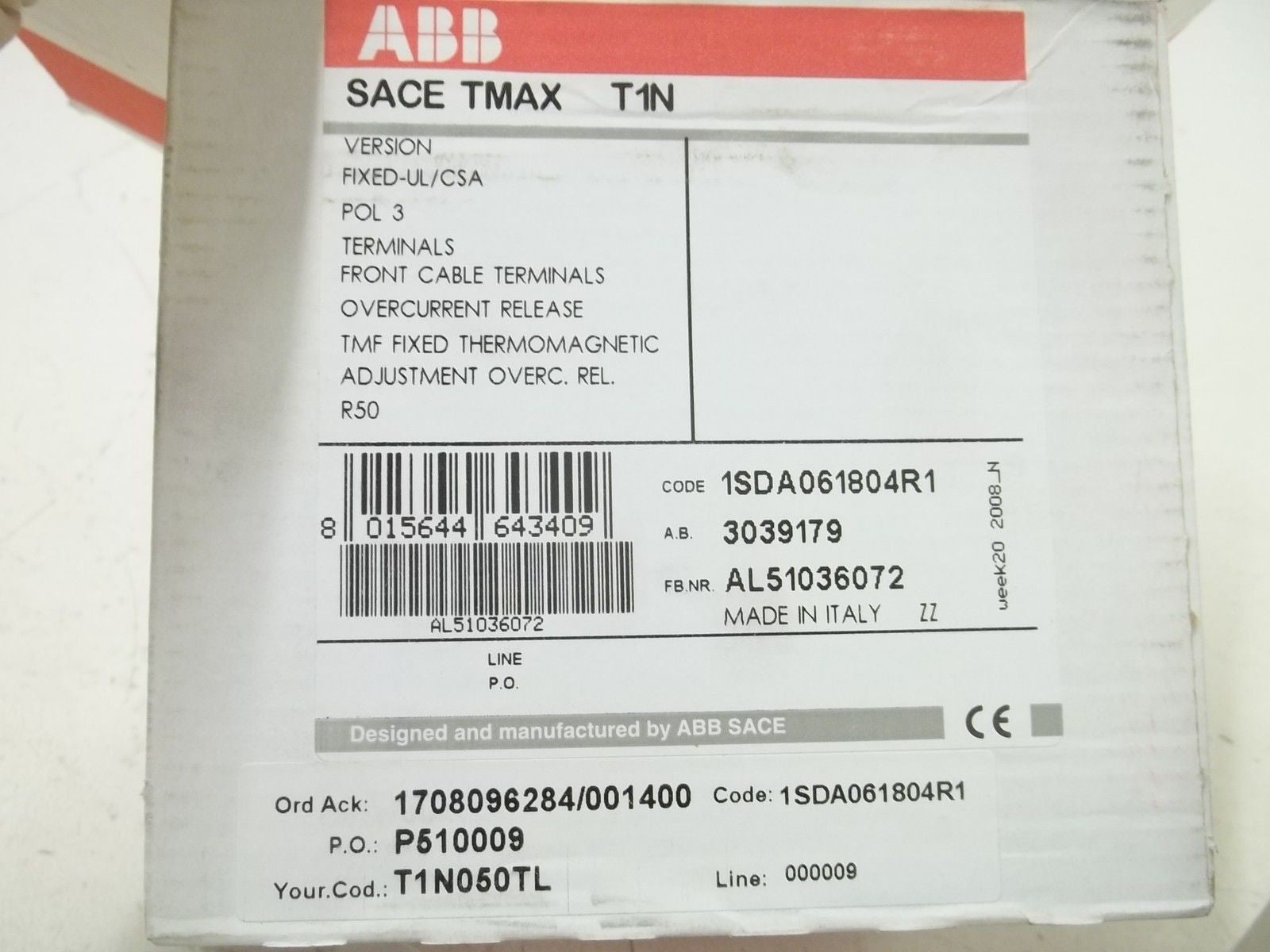 ABB T1N050TL CIRCUIT BREAKER *NEW IN BOX*