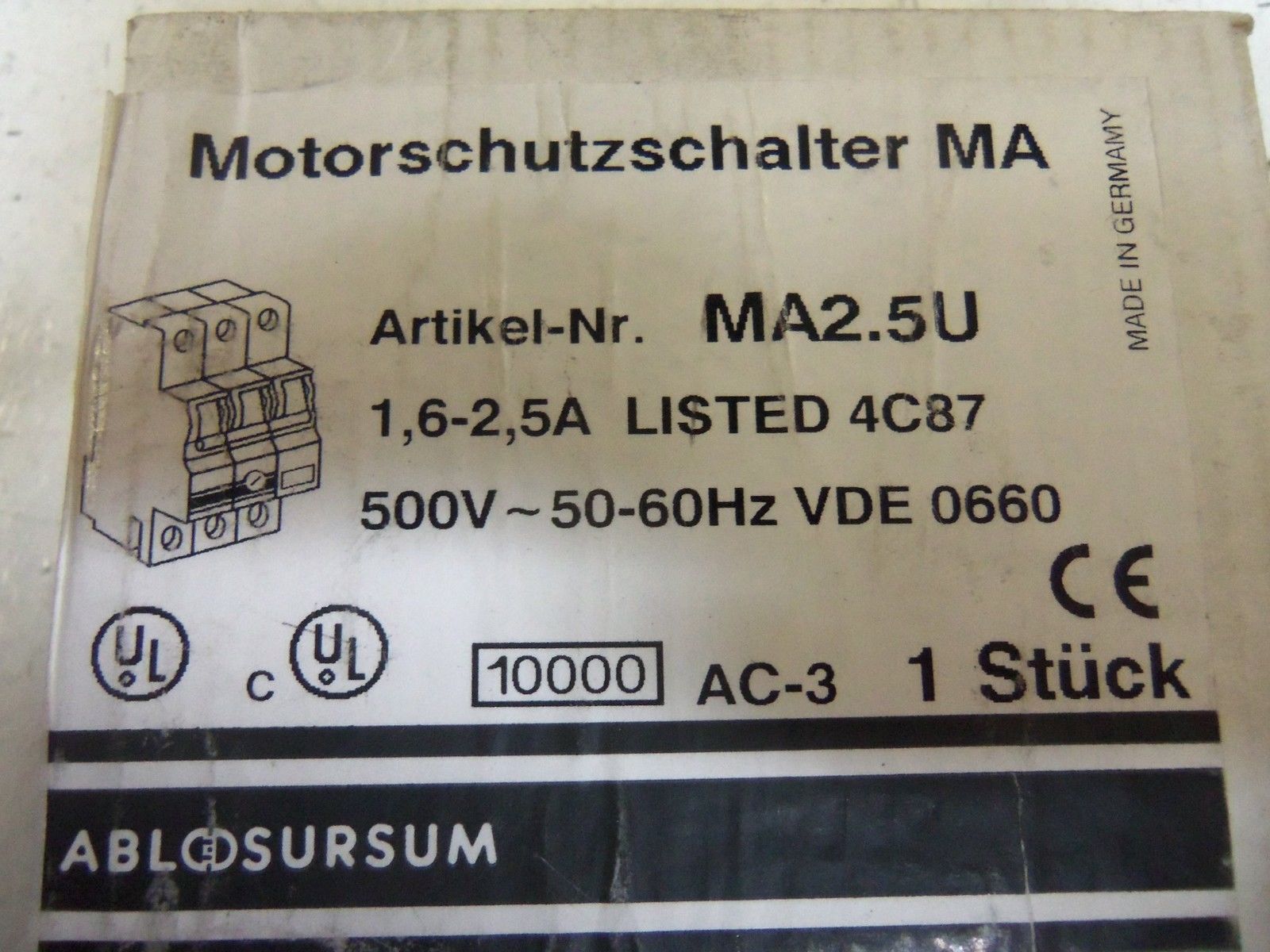 ABL SURSUM MA2.5U CIRCUIT BREAKER *FACTORY SEALED*