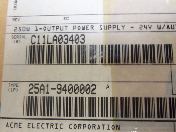 ACME 25A1-9400002-A POWER SUPPLY *NEW IN BOX*