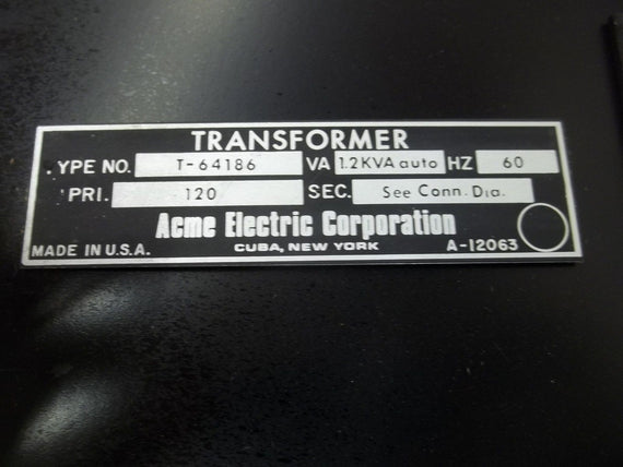 ACME ELECTRIC CORP. T-64186 TRANSFORMER *NEW IN BOX*