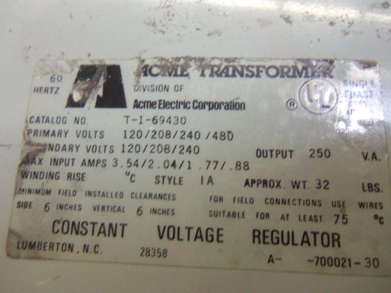 ACME T-1-69430 TRANSFORMER *USED*