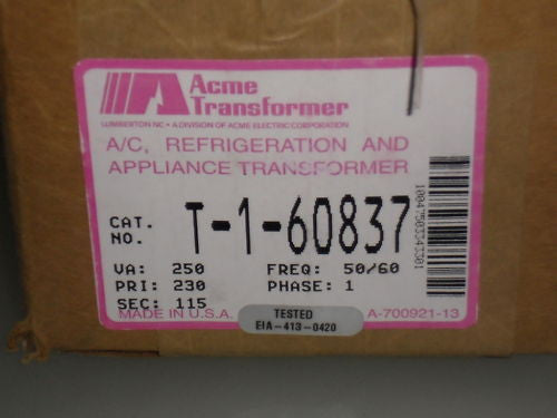 ACME TRANSFORMER T-1-60837 *NEW*