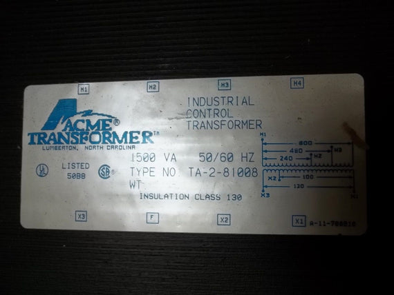 ACME TRANSFORMER TA-2-81008 INDUSTRIAL CONTROL TRANSFORMER *NEW IN BOX*