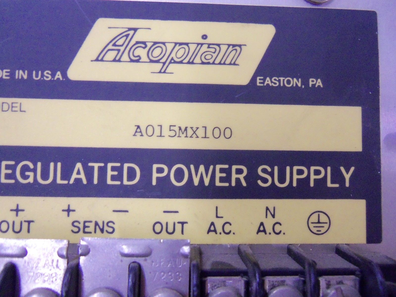 ACOPIAN REGULATED SUPPLY POWER A015MX100 *USED*