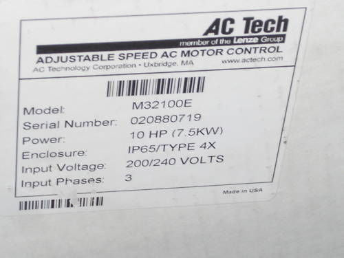 AC TECH ADJUSTABLE SPPED AC MOTOR CONTROL M32100E * NEW *