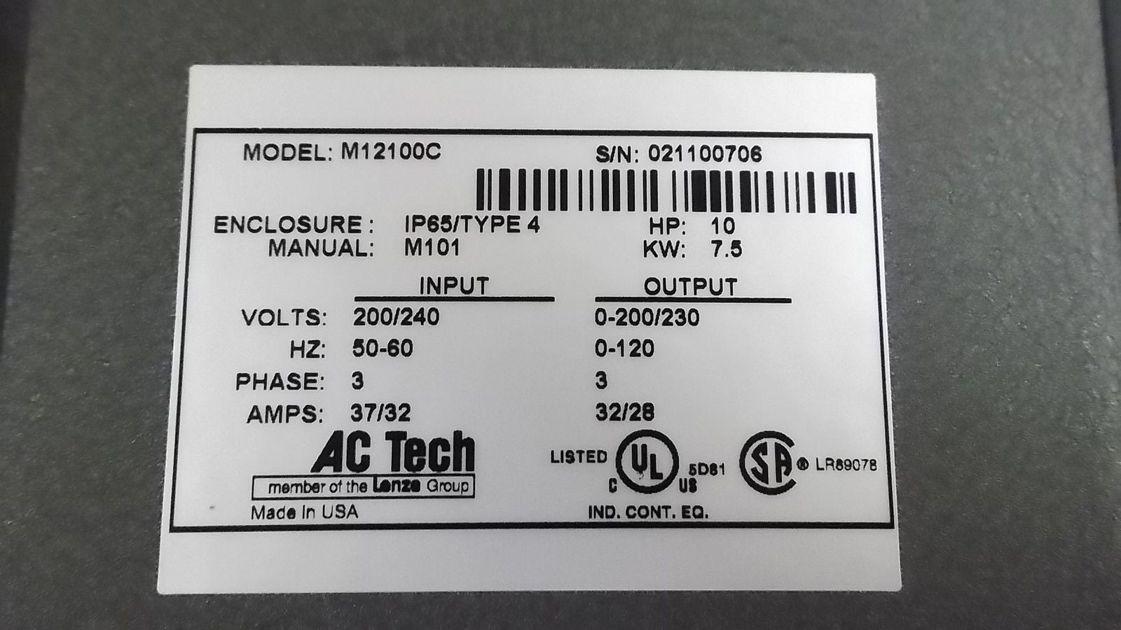AC TECH M12100C MOTOR CONTROL *NEW*
