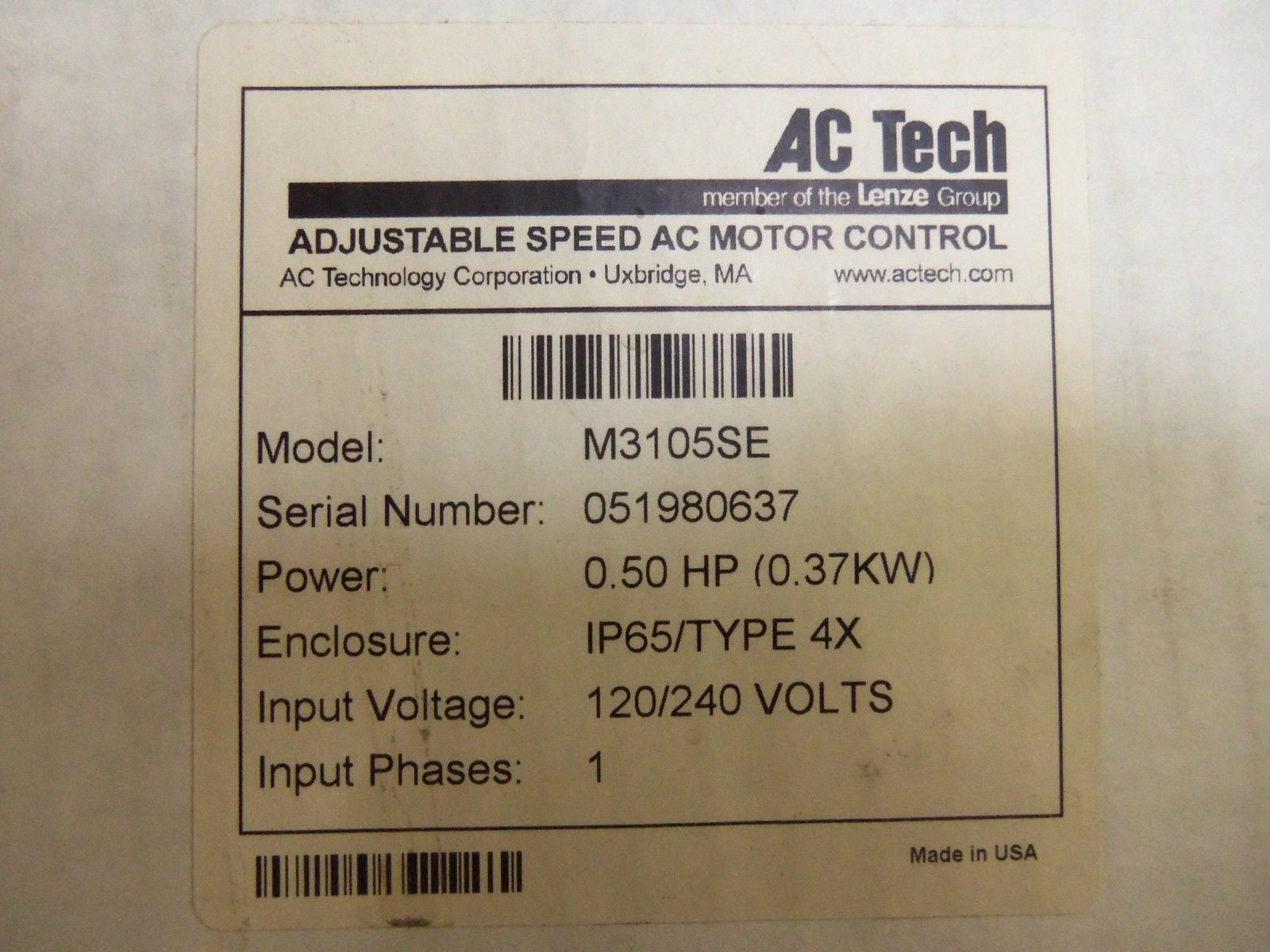 AC TECH M3105SE AC DRIVE *NEW IN BOX*