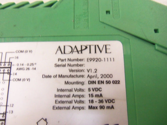 ADAPTIVE E9920-1111 8 DIGIT DIGITAL INPUT MODULE *USED*