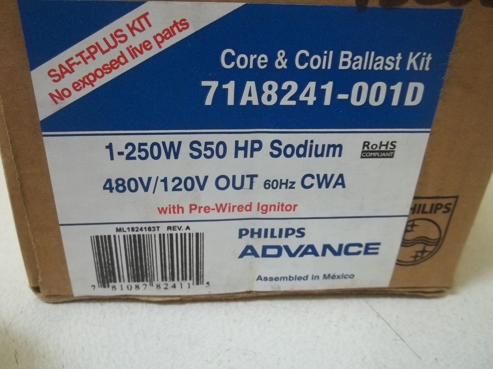 ADVANCE 71A8241-001D CORE 7 COIL BALLAST KIT 1-250W S50 HP SODIUM *NEW IN BOX*