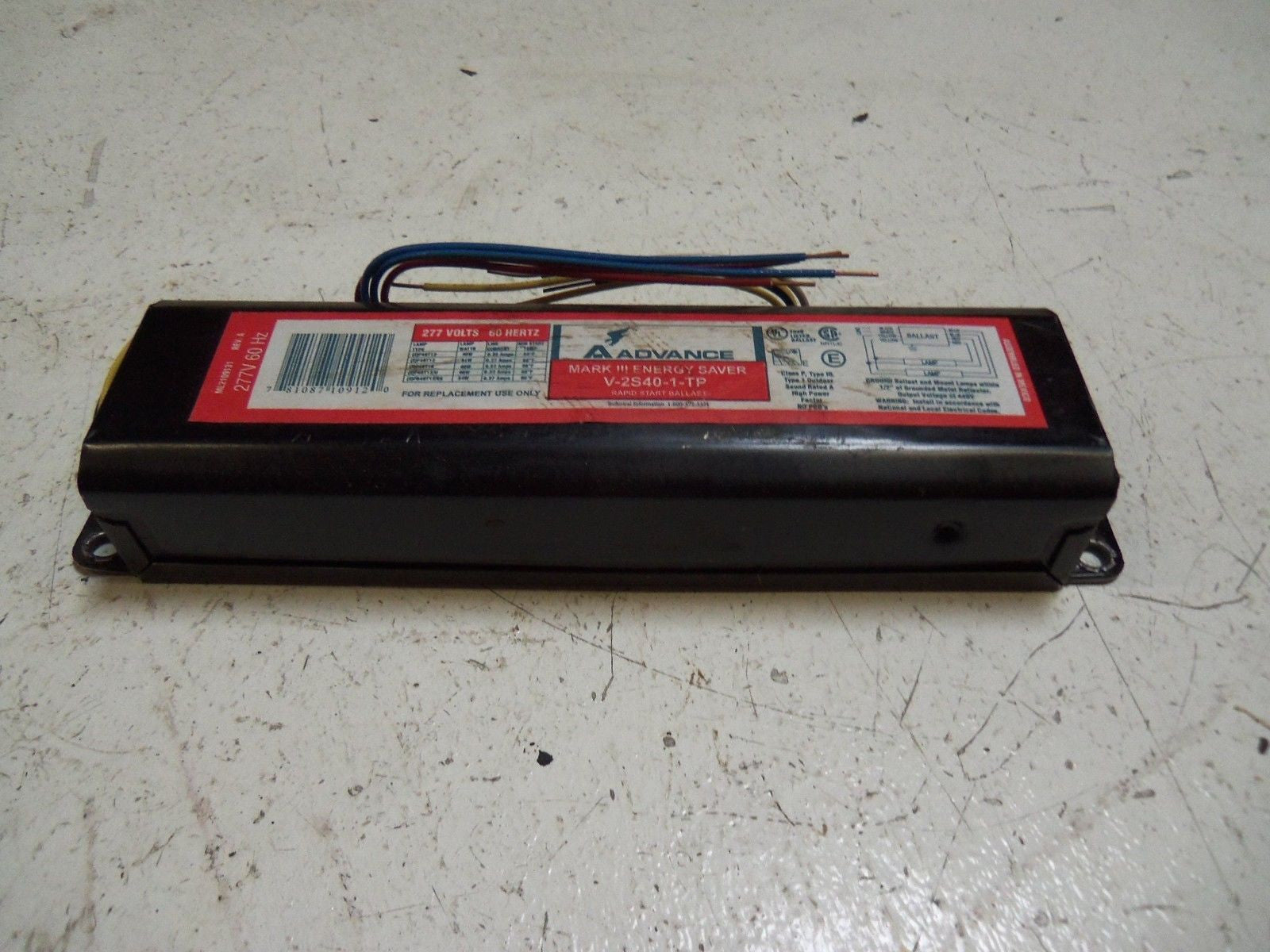 ADVANCE MARK III ENERGY SAVER V-2S40-1-TP RAPID START BALLAST *USED*