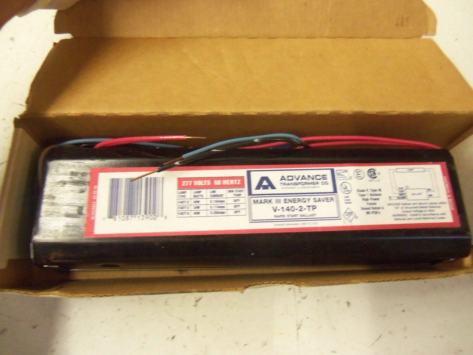 ADVANCE BALLASTS V-140-2-TP 277V *NEW IN BOX*