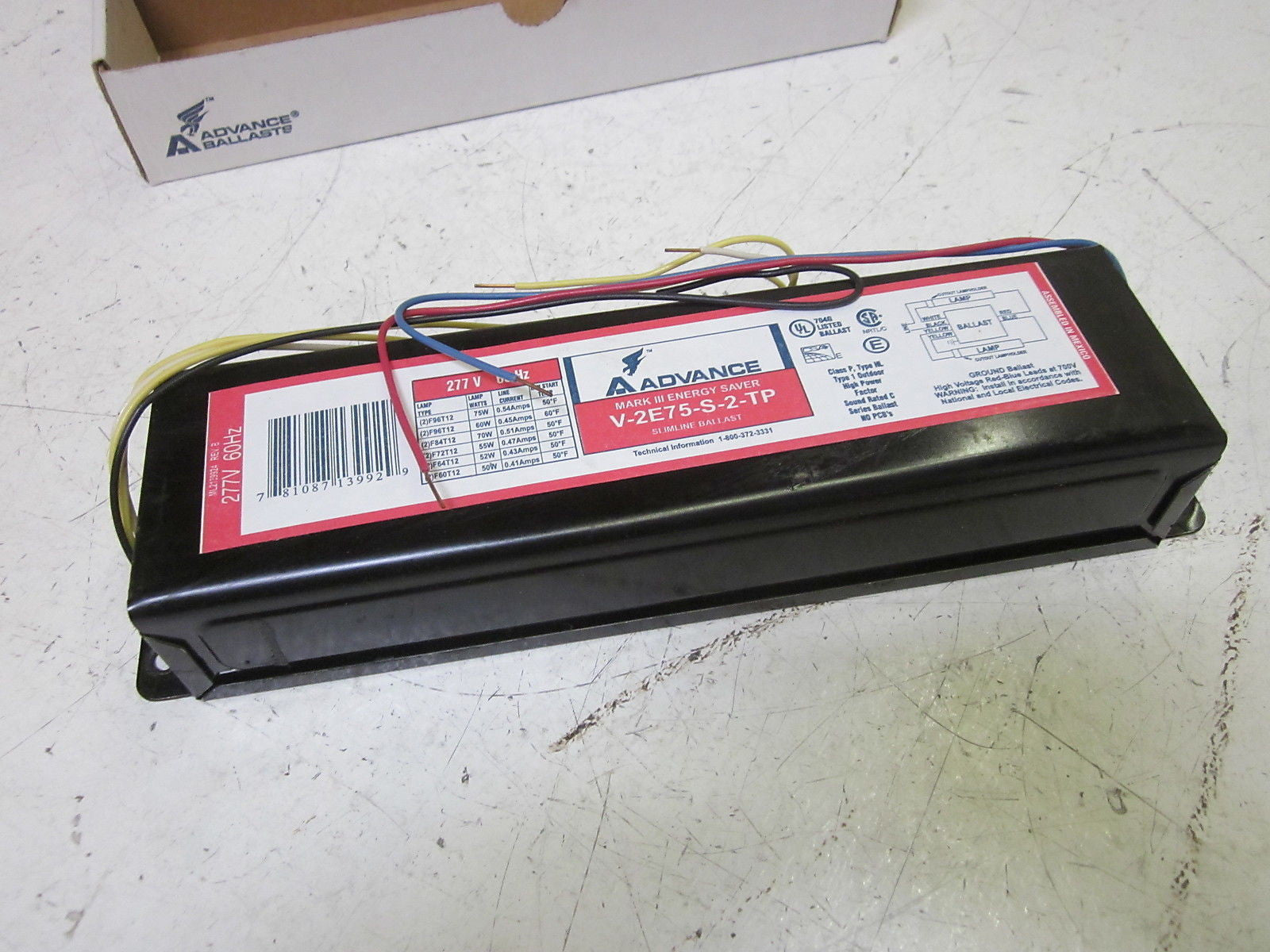 ADVANCE V2E75STP SLIMLINE BALLAST 277V*NEW IN BOX*