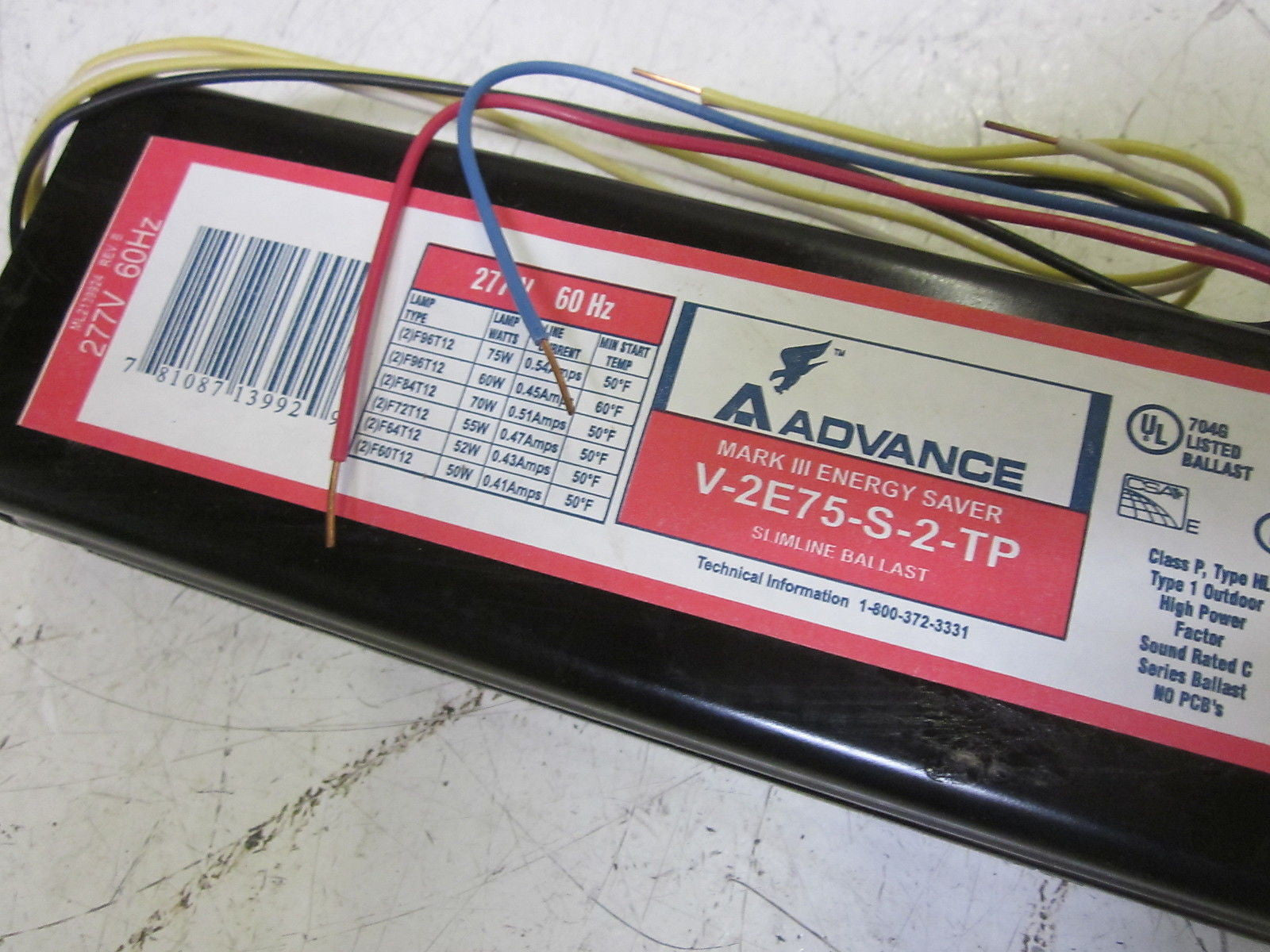 ADVANCE V2E75STP SLIMLINE BALLAST 277V*NEW IN BOX*