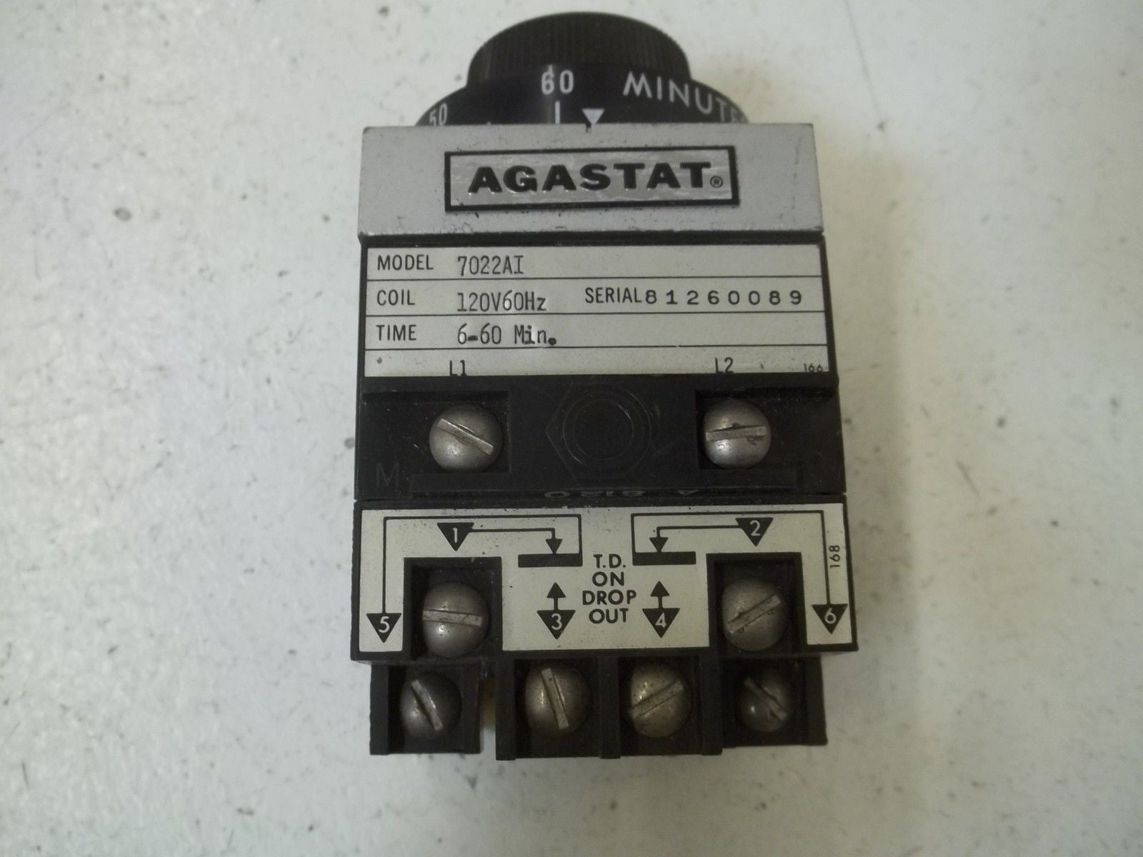 AGASTAT 7022AI TIMING RELAY 6-60 MIN. 120V *USED*